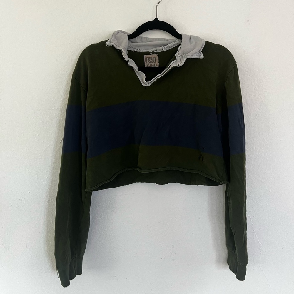 Vintage long sleeve striped cropped polo